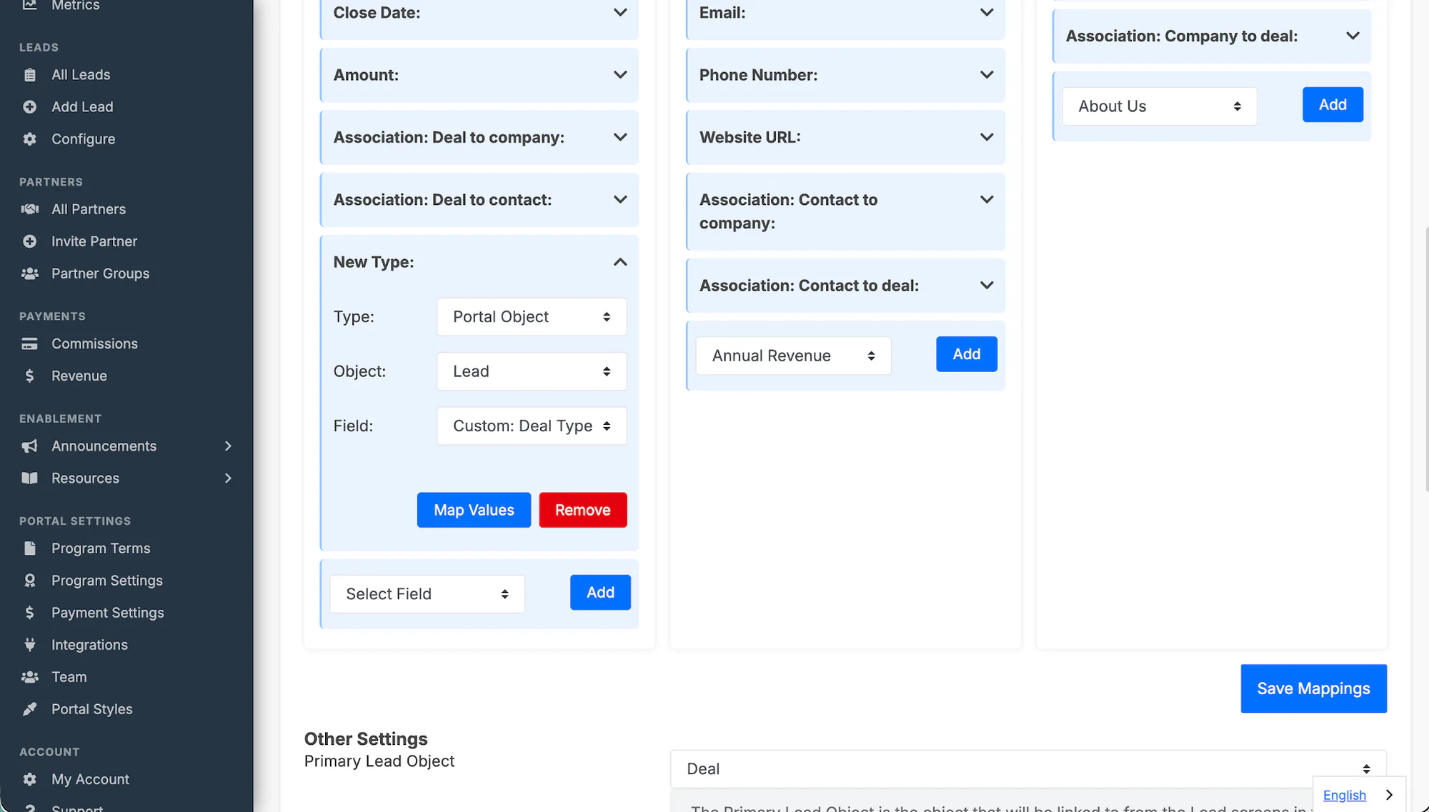 The mapping panel for a HubSpot picklist field.