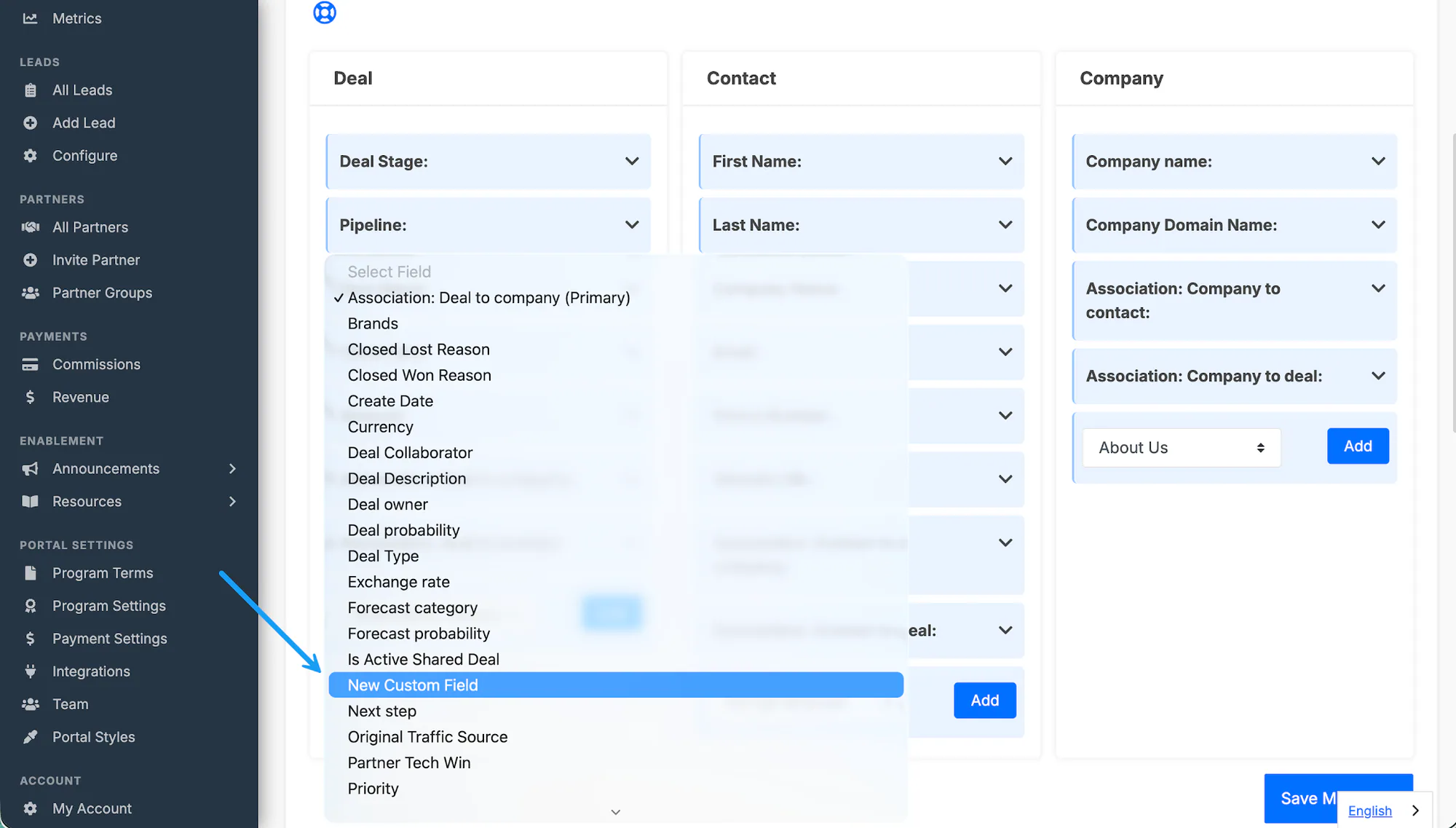 The HubSpot field-mapping panel for a single-line text field.