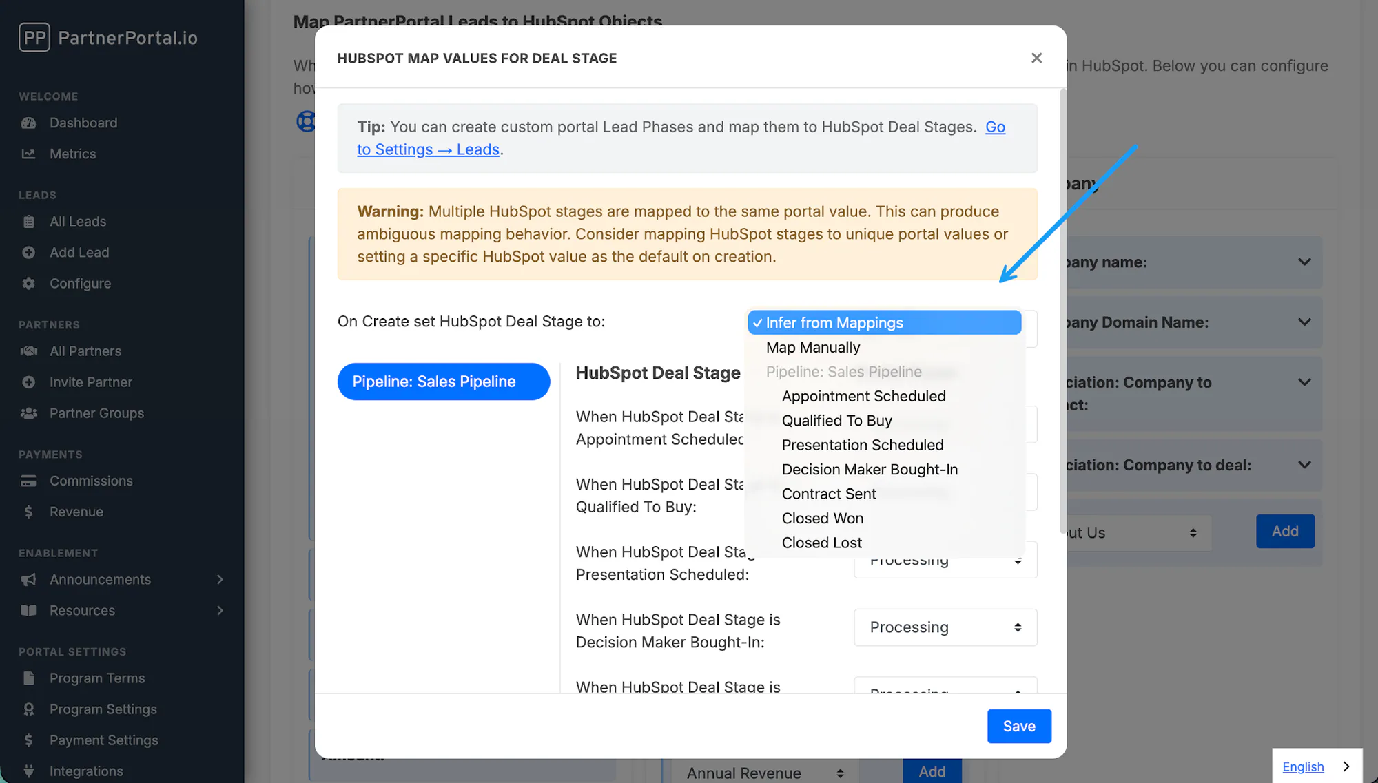 The On Create configuration using Infer from Mapping.