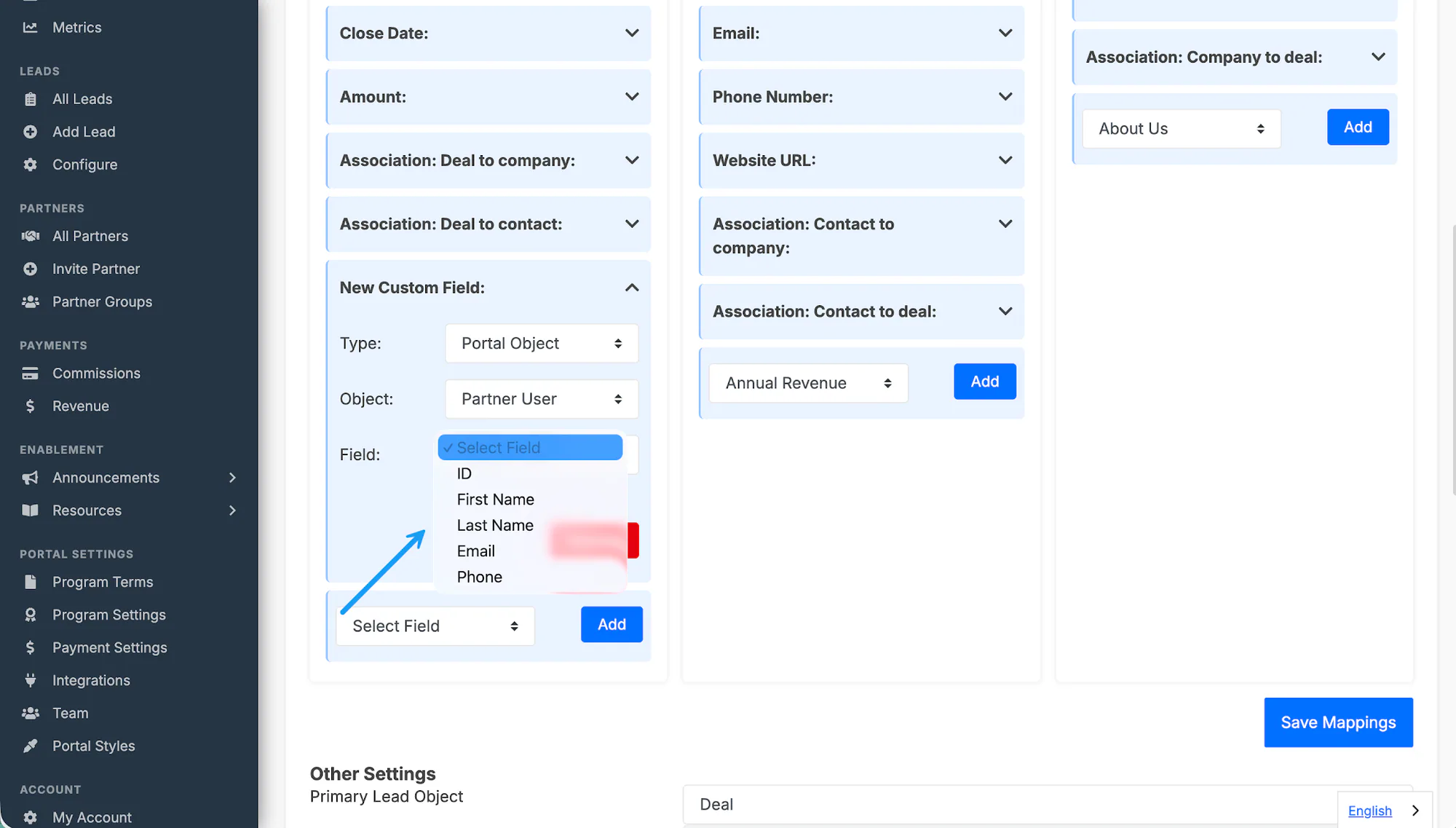 A partner-data mapping using Portal object and Partner User as the source.