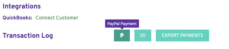 A lead detail page with the PayPal payout icon above the transactions section.