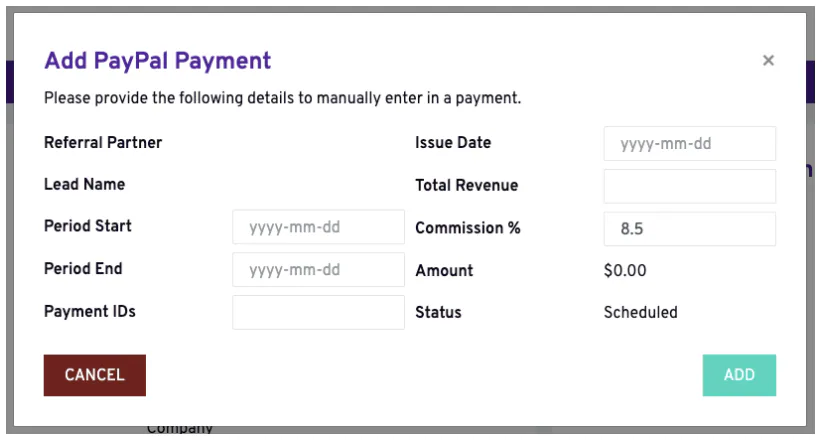 The PayPal payment prompt used to schedule a payout.