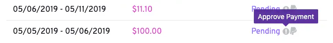 The Payments screen with payouts waiting for approval.