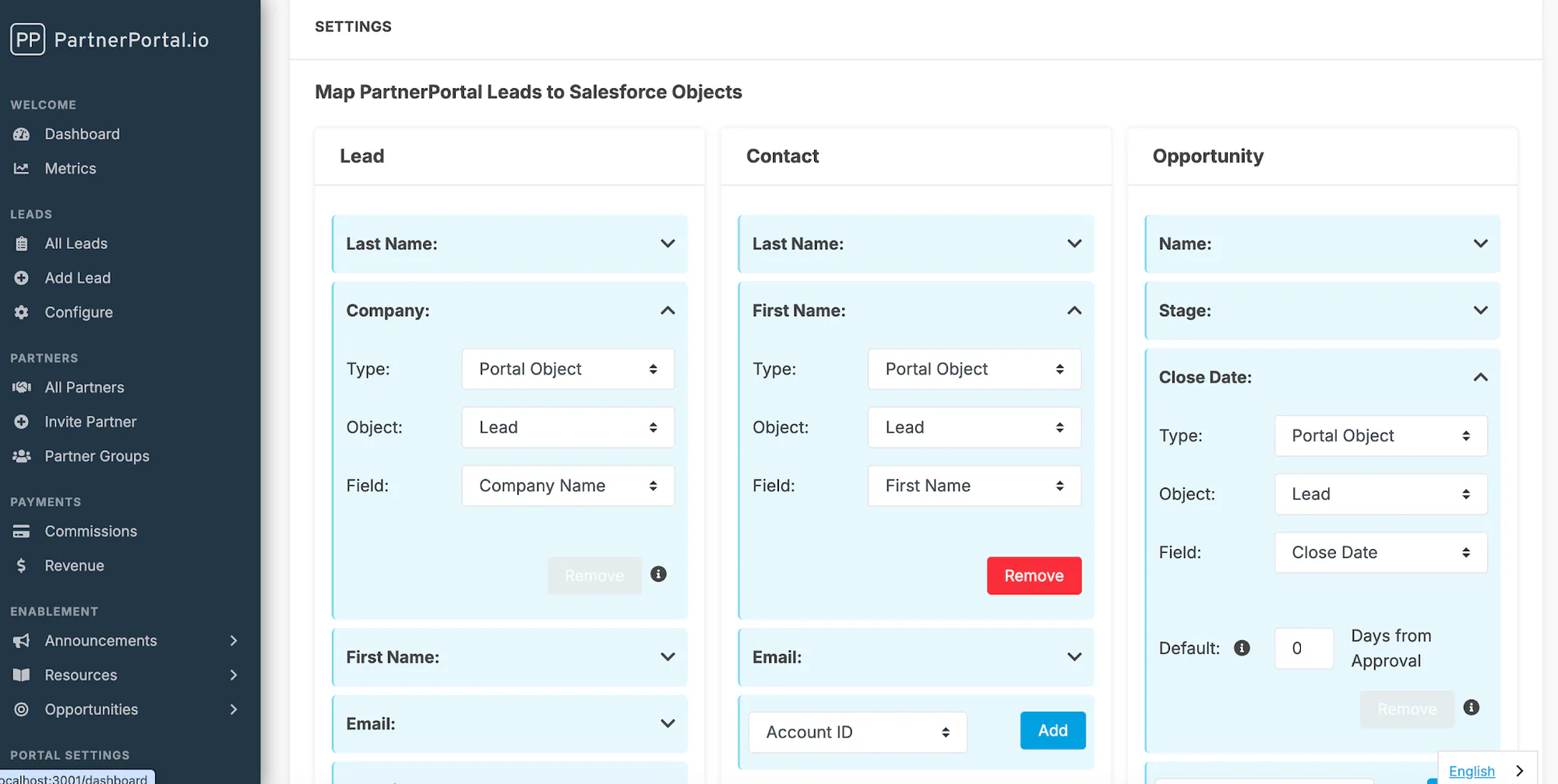 A Salesforce configuration with multiple mapped objects expanded.