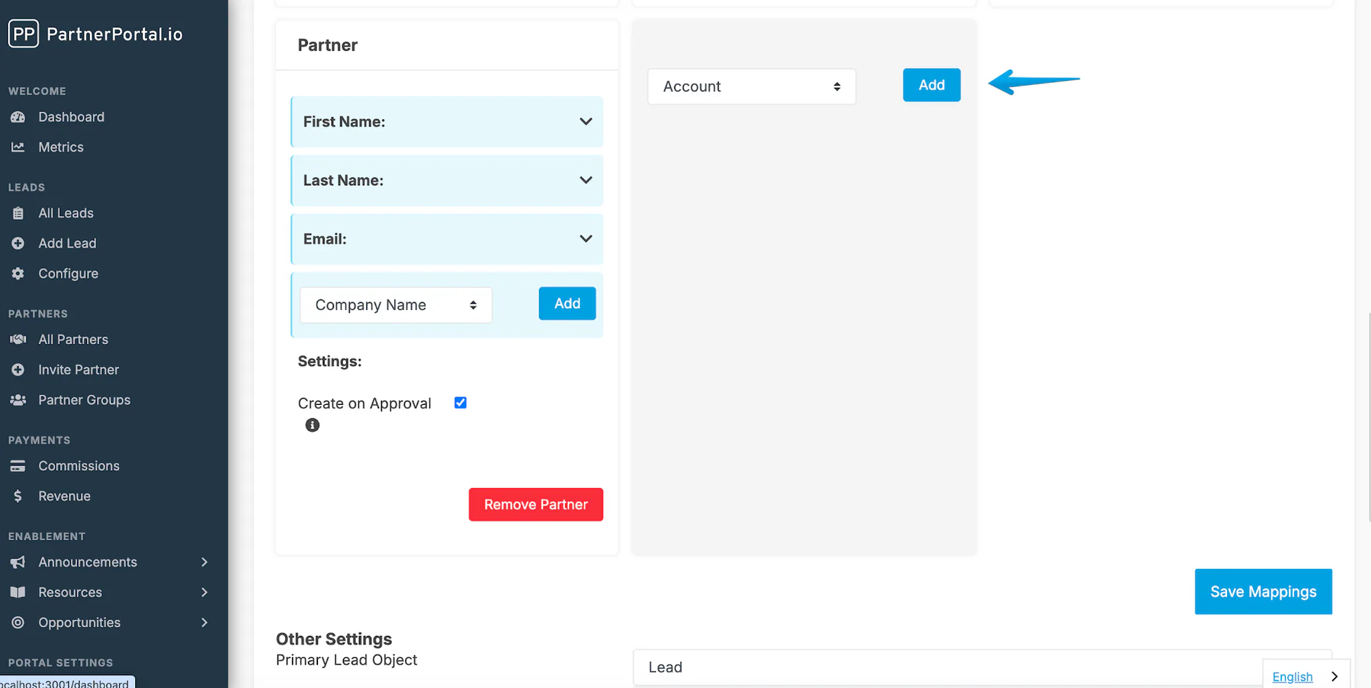 The Salesforce mapping area with the object selector and mapping cards.