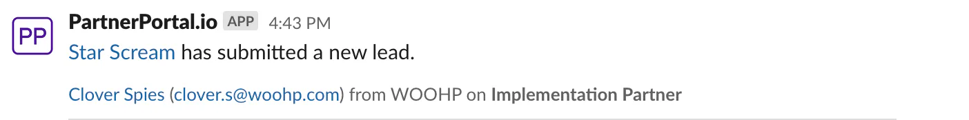 A Slack notification for a newly submitted lead.