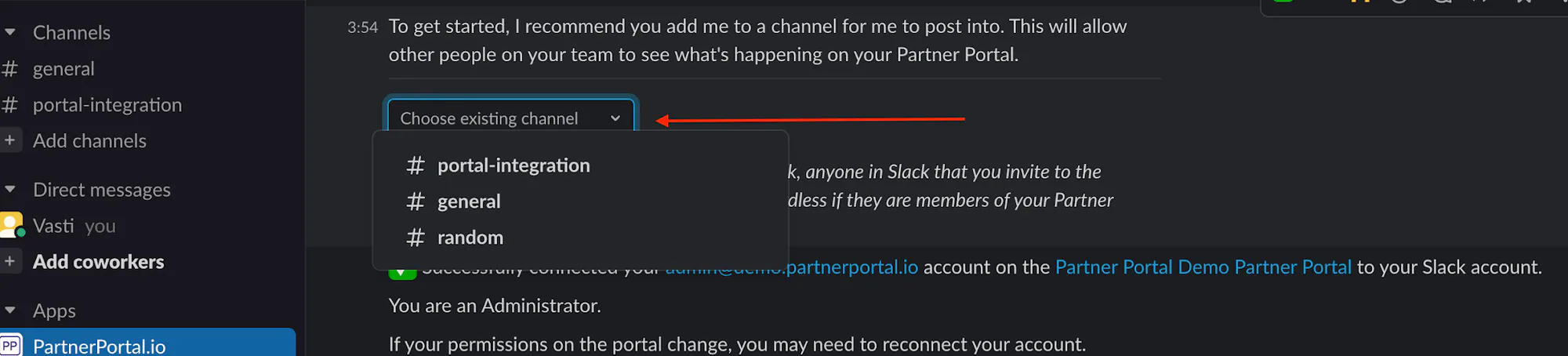Slackbot welcome messages explaining the next setup steps.