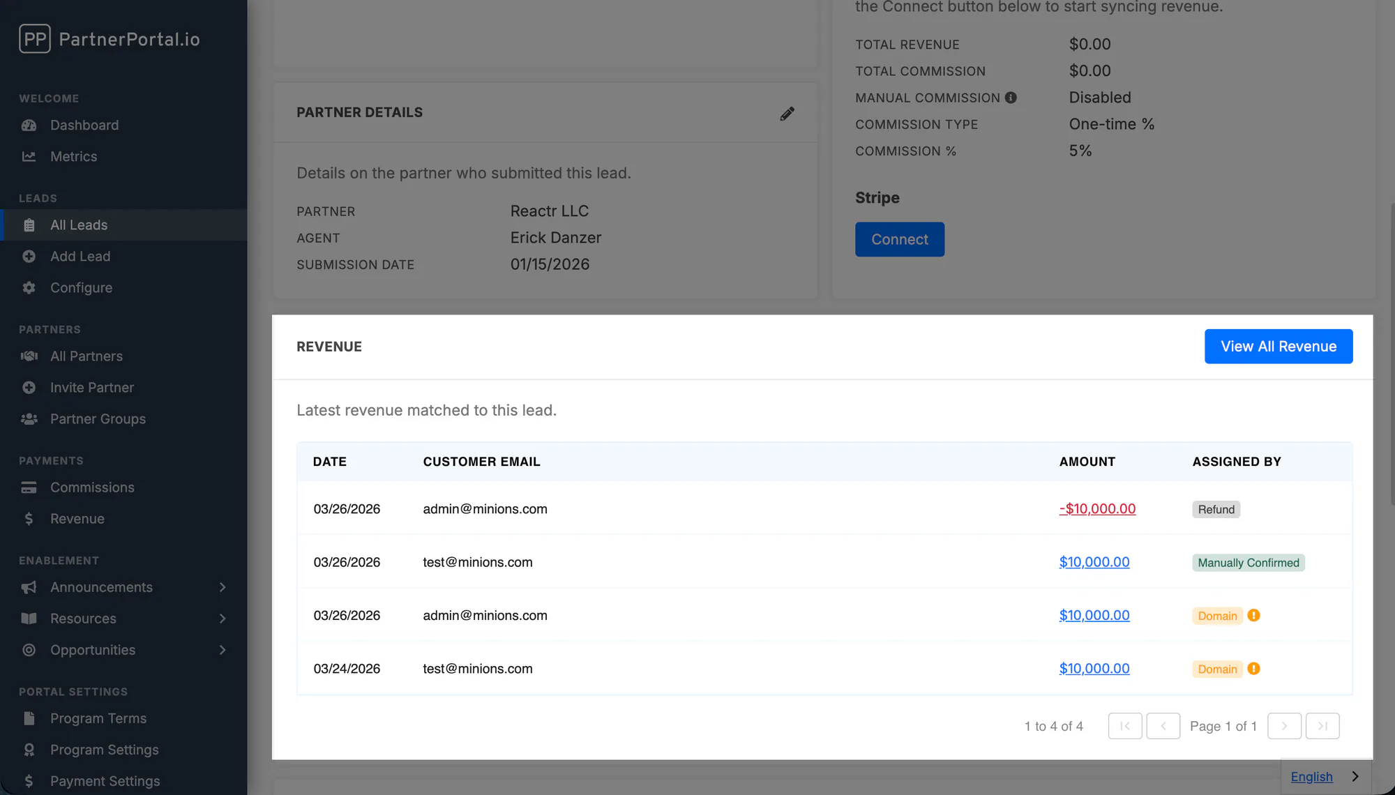 The payment-level revenue value inside a commission or payment record.