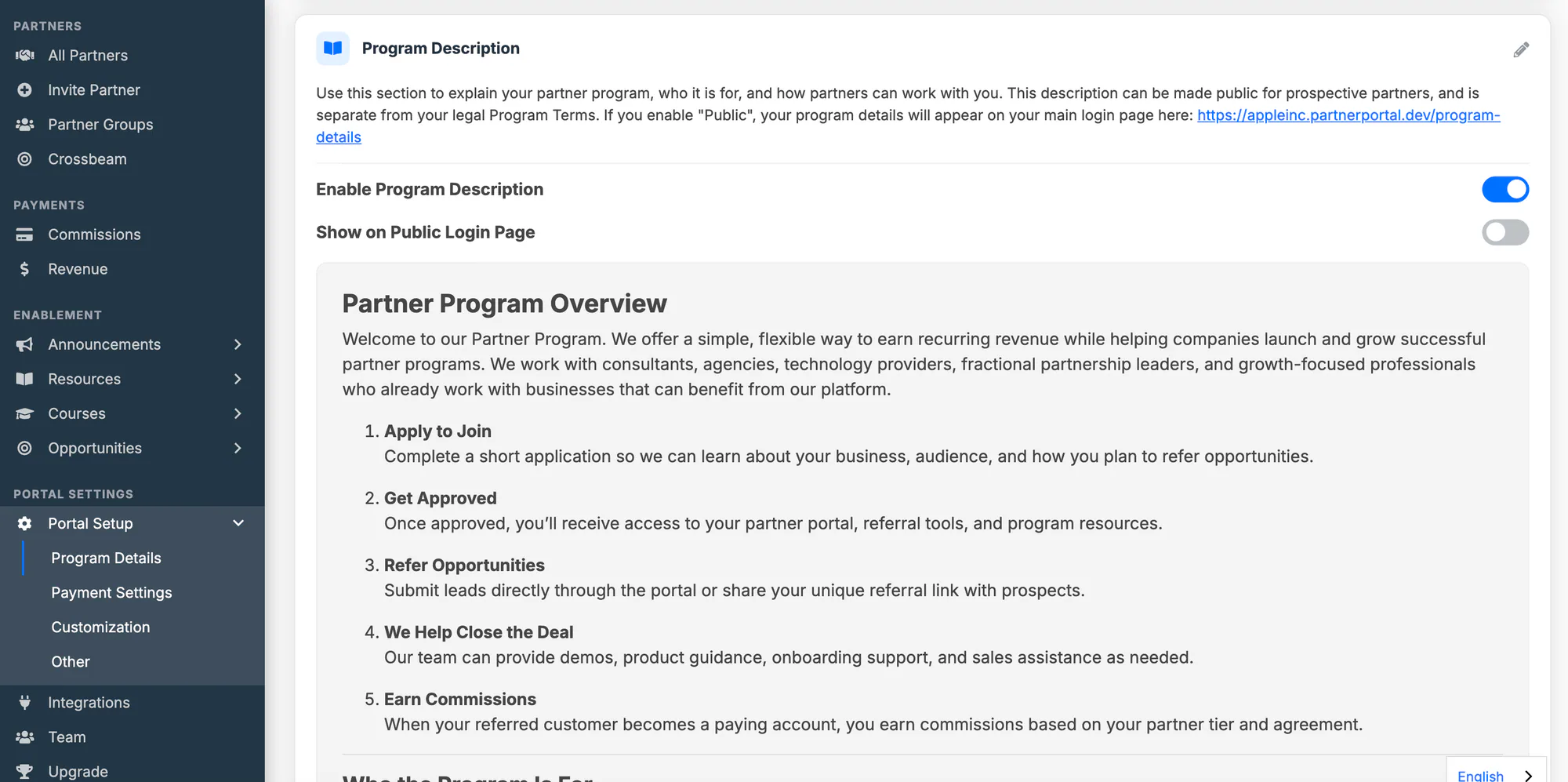 The Program Description card on the Program Details screen.