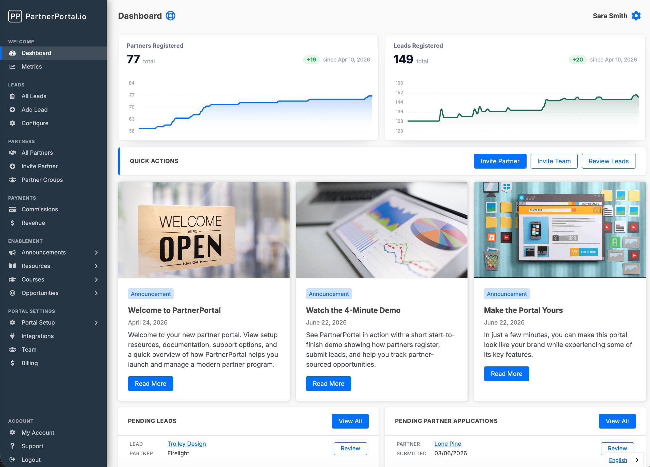PartnerPortal.io partner dashboard