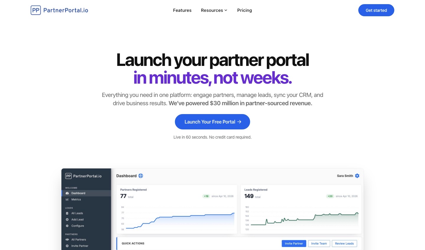 PartnerPortal PRM software homepage